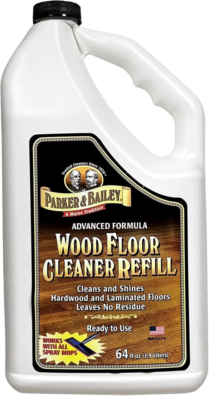 PARKER & BAILEY WOOD FLOOR CLEANER – Use on Hardwood, Laminated or Faux Finished Floors. Shine Restorer Protector, Surface Cleaner Supplies Home Improvement, Natural Look, Cuts Grease, 64oz