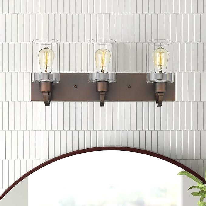 Emliviar Bathroom Vanity Light Fixtures - 3-Light Farmhouse Wall Light for Bathroom, Oil Rubbed Bronze Finish with Clear Glass, YCE237B-3W ORB