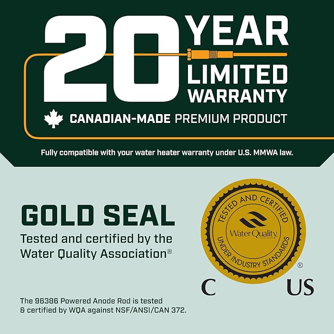 Corro-Protec Powered Anode Rod for Water Heater, 20-Year Warranty, Eliminates Rotten Egg/Sulfur Smell within 24 hours, Stops Corrosion and Reduces Limescale, Electrical Anode Rod Made of Titanium