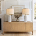 PoKat 24" Farmhouse Ceramic Table Lamps Set of 2 for Bedroom, White Stone-Like Bedside Lamps for Night Stands, Matte-Textured Decor Nightstand Table Lamps for Living Room End Table White