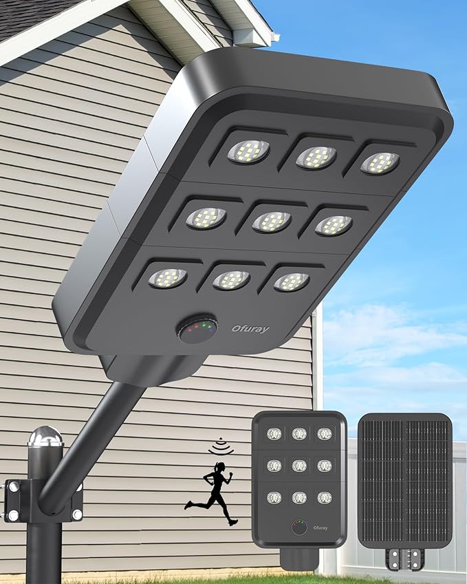 Ofuray Of-9600W Solar Street Lights Outdoor,24Ah High Power Solar Security Flood Lights Parking Lot Lights,IP67 Commercial Dusk to Dawn with Remote Control Motion for Street,Court,Barn