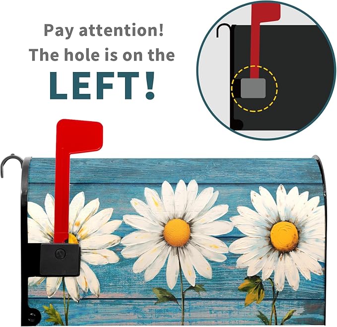 Spring Daisy Rustic Blue Wood Board Mailbox Covers Magnetic Standard Size 21x18 Inch Vintage Floral Summer Waterproof Mail Box Wraps Post Letter Box Covers Garden Yard Outdoor Decor