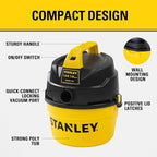 STANLEY Shop Vacuum Wet and Dry, 1 Gallon 1.5 Peak HP Small Wet Dry Vac with 60CFM Powerful Suction, Portable Wall Mount Vacuum Cleaners for Home, Car, Garage and DIY Workshop, SL18101P-1H