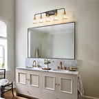 Black and Gold Bathroom Vanity Light 5-Lights Bathroom Light Fixtures Over Mirror with Clear Glass Shade 39.2 inch Wall Sconce Lighting Bath(Exclude E26 Bulb)