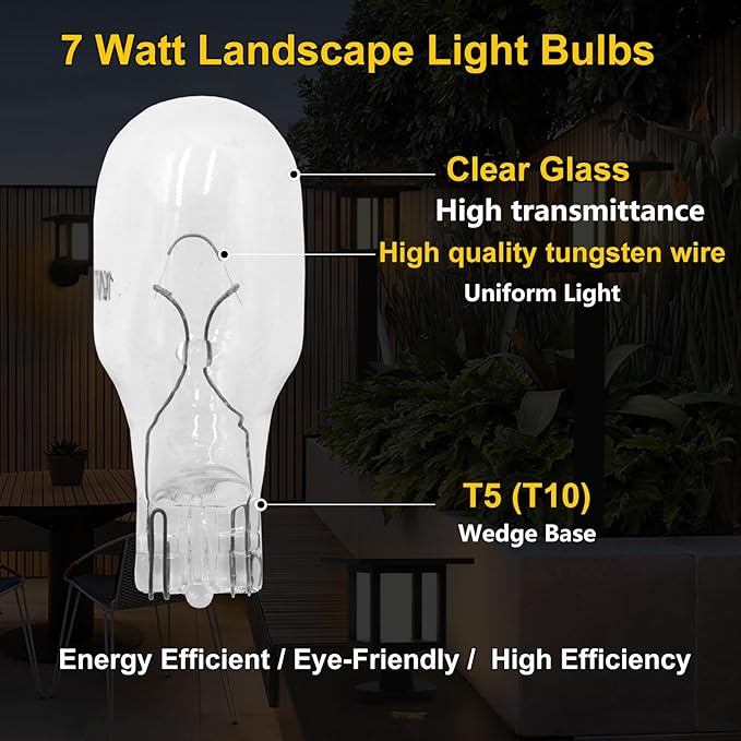12-Pack 12 Volt 7 Watt Low Voltage T5 Landscape Light Bulbs for Malibu Lights Landscape, Appliance, RV, Outdoor,Lamp -2800K Warm White,CRI 85 (Clear)