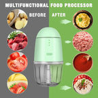 Food Processor - Cordless Mini Food Processor & Portable Small Food Chopper for Vegetables Fruit Salad Onion Garlic,Kitchen, 1.3Cup 10 0z,150 Watts,Glass Container Dishwasher Safe (Green)