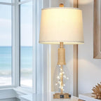 28" Coastal Table Lamps for Bedroom Set of 2, Farmhouse Glass Lamps with 3-Way Dimmable Touch Control Fairy Lights & Type-C Charging for Living Room Nightstand, Beach Nautical Bedside Lamp Rustic Wood