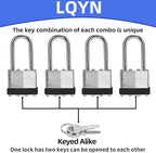 Padlocks with Same Key, LQYN 6 Pcs Laminated Keyed Padlock (1-9/16", 40mm), Keyed Alike Locks, Long Shackle, for Storage Locker, Hasp Latch, Toolbox, Sheds