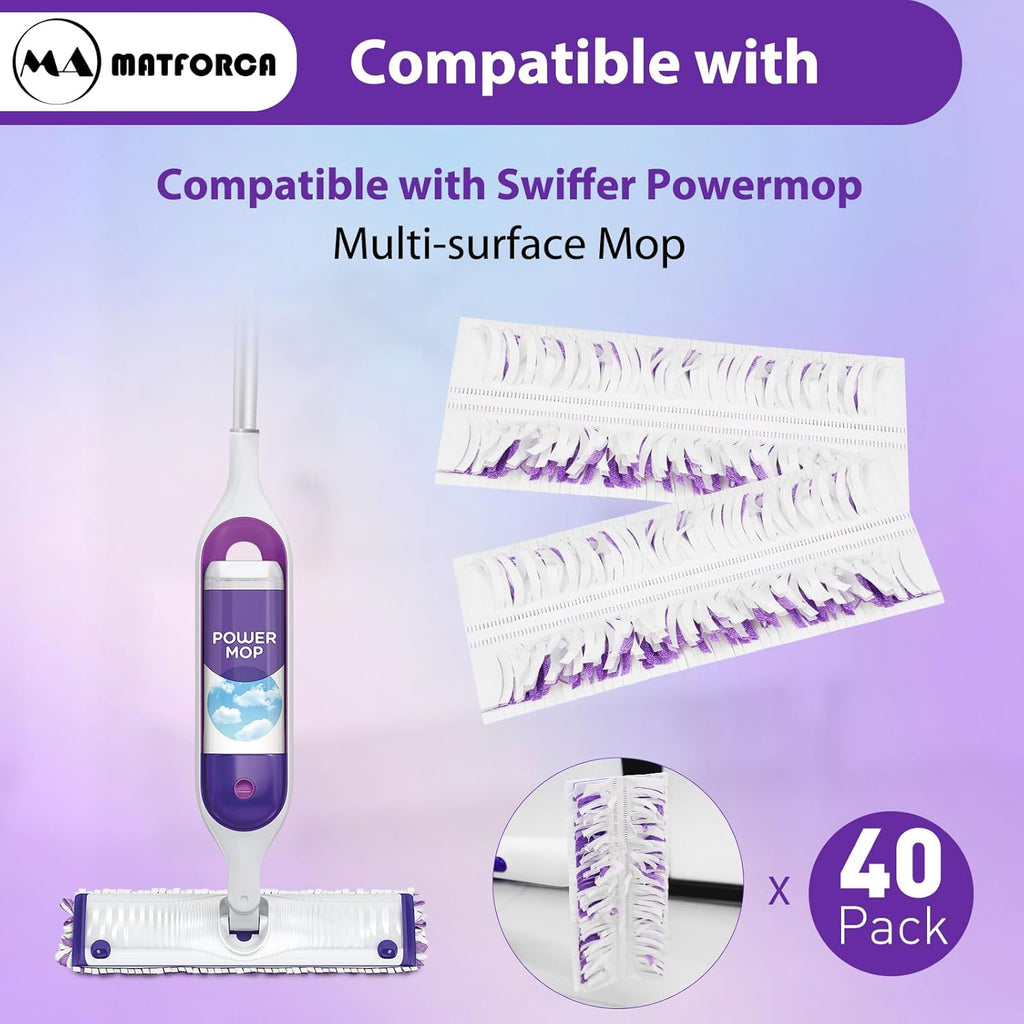 40 Pack Swiffer Power Mop Pads Refill - Disposable Wet Pads for Swiffer Mop, Quick and Easy Floor Cleaning, Compatible with Swiffer Power Mop and WetJet, Ideal for Hardwood, Tile, and Laminate Floors