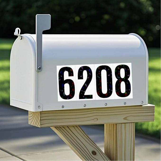 10 Sheets Reflective Vinyl Mailbox Number Stickers,Self-Adhesive Address Labels for Cars, House Doors, Windows & Metal Mailboxes (Black, 4 inch)