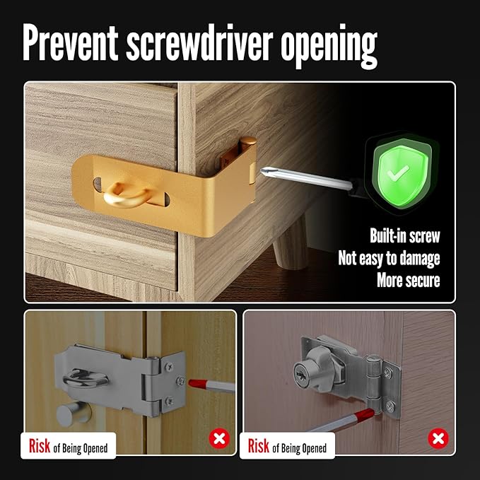 Door Lock Hasp Latch, 90 Degree Solid Iron Safety Packlock Clasp Hasp Lock Latch, Extra Thick Gate Lock Hasp with Screws Brushed Finish (2.24 inch)