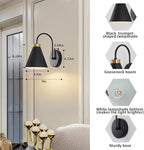 Vintage Cordless Gooseneck Battery Operated Wall Sconces Set of 2, Black Bedside Battery Powered Wall Decor Lamps with Remote Control, Wireless Indoor LED Lights Fixture for Bedroom Hallway