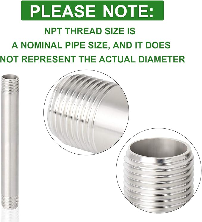 TAISHER 2PCS Stainless Steel Pipe Fittings, 3/4" NPT x 3/4" NPT Male Threaded, 8" Length Nipple Cast Pipe