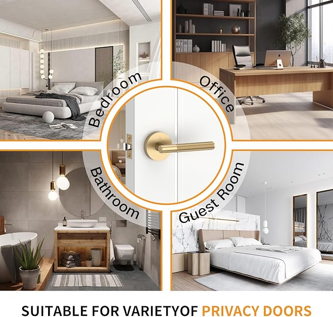 Amerdeco 1 Pack Champagne Bronze Door Handles Interior, Knurled Privacy Door Handles, Heavy Duty Door Lever for Bedroom or Bathroom, Reversible Keyless for Left Right Handed Doors AM0016