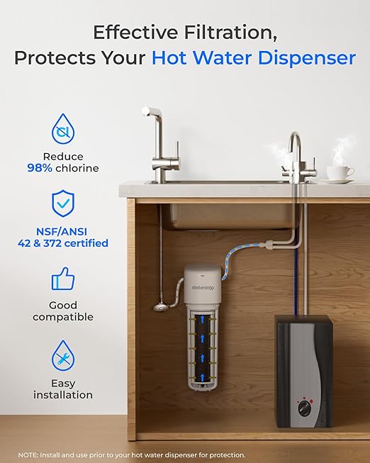 Waterdrop 10UE Under Sink Water Filter for Instant Hot and Cold Water Dispenser System, Reduces PFAS, PFOA/PFOS, Lead, Chlorine, Bad Taste & Odor, 11000 Gallons