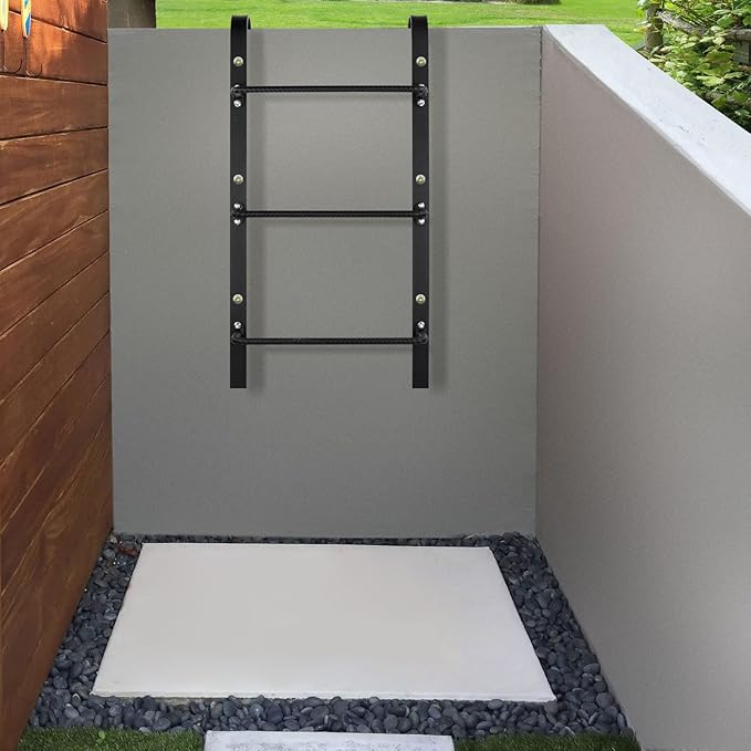 3-Rung Window Well Ladder Hooked, Heavy Duty Steel Egress Window Ladder, Basement Wall Mounted Ladder 34.2" Lx17.9 W, Black