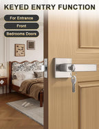 6 Pack Entry Door Levers with Lock and Key, Brushed Nickel Keyed Alike Lockset Combo Pack, Entrance Door Handles for Office and Front Door, Door Knobs Lockset (Each with 3 Keys)