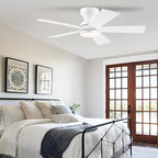 46" Flush Mount Ceiling Fan with Lights - White Modern Fan Light with Reversible Mute Motor, 3CCT Dimmable, Wind Speeds Adjustable, Low Profile Light Fixure for Indoor Use, Bedroom