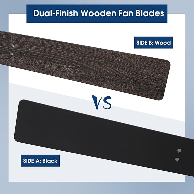 52 Inch Ceiling Fans with Lights and Remote/APP Control, Modern Ceiling Fan for Bedroom Living Room Patio Porch Indoor Outdoor, 6 Speeds, Reversible Quiet Motor, 8 Wood Blades, Black