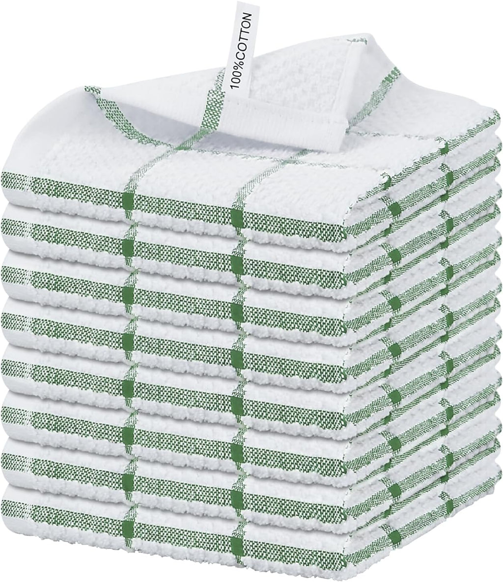 Nialnant 8 Pack Dish Cloths for Washing Dishes, 100% Cotton Reusable Cleaning Rag, Quick Drying Dish Towels for Kitchen,12x12 Inches,Green Plaid