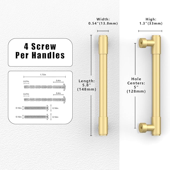 10 Pack Brushed Gold Cabinet Pulls 5 Inch(128mm) Kitchen Cabinet Handles Cabinet Hardware for Drawer Pulls