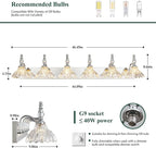 Vintage Bathroom Vanity Light, 6-Light Chrome Vanity Lighting Fixture with Flower Glass Shade, Bathroom Lighting Fixtures Over Mirror