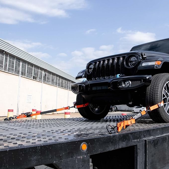 VULCAN Complete Axle Strap Tie Down Kit s - PROSeries - Includes (4) 22 Inch Axle Straps, (4) 36 Inch Axle Straps, and (4) 8' Snap Hook Ratchet Straps