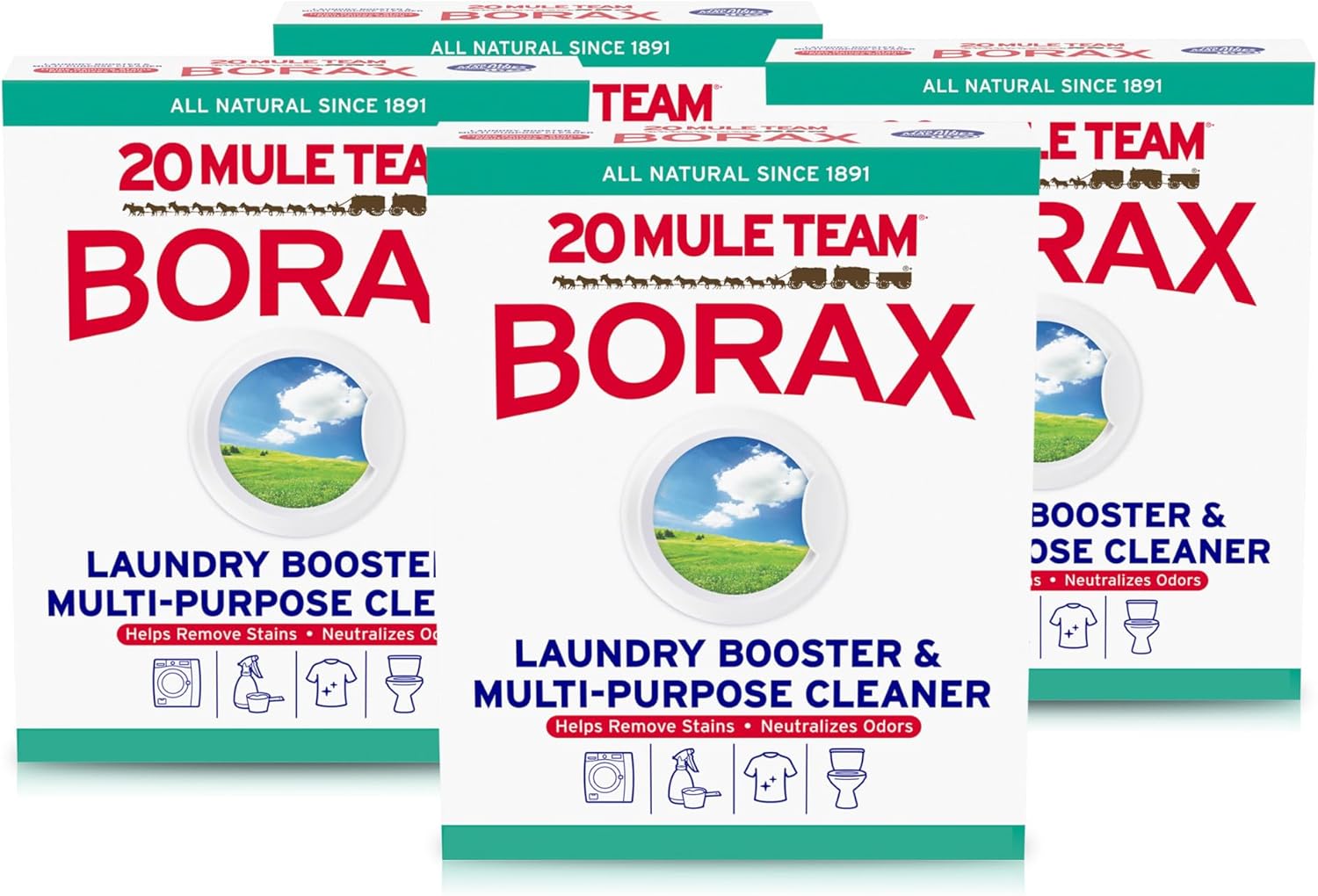 20 Mule Team All Natural Borax Detergent Booster & Multi-Purpose Household Cleaner, 65 Ounce, 4 Count