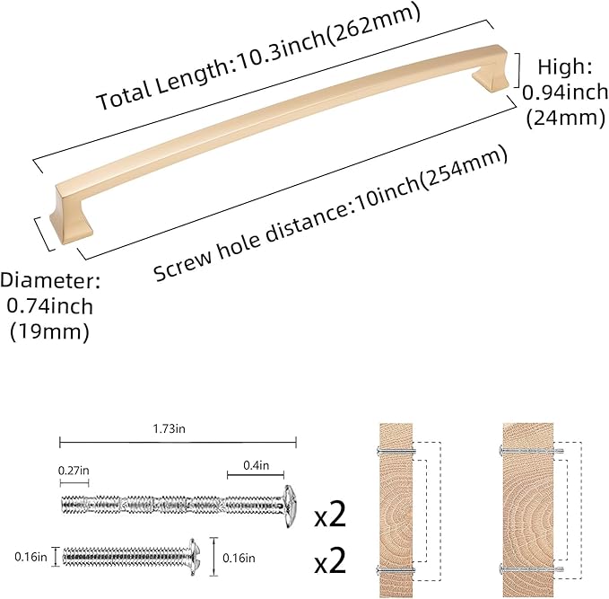 COTYKILEY 10 Pack 10 Inch(254mm) Champagne Bronze Cabinet Handles Gold Kitchen Cabinet Pulls Cabinet Door Handles Kitchen Cabinet Hardware