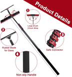 18FT Solar Panel Cleaning Brush & Squeegee Kit, Proffesional Window Washing Tool, 22in Wide Brush & 2 Dusting Brush, Water Fed Pole, Extendable Telescopic Pole for Roof Mounted Solar Panels