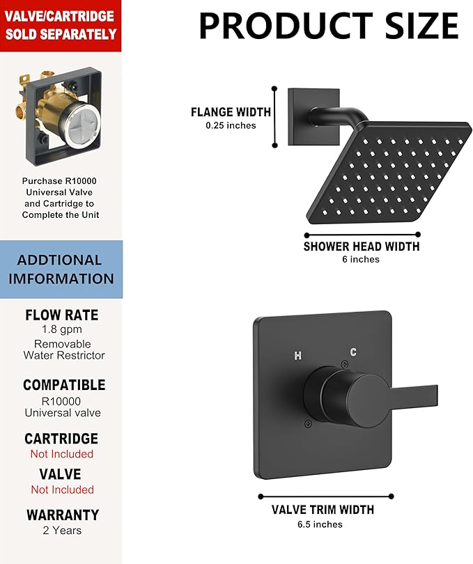 Replacement for Delta 13/14 Series Shower Trim Kit, Compatible with Delta R10000 Shower Faucet Set, Black Shower Head and Handle Set, Matte Black (Cartridge and Valve Not Included)