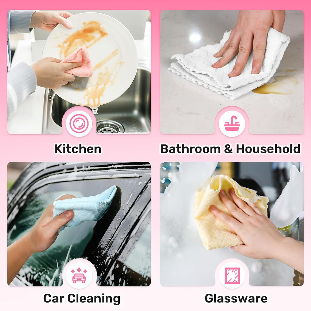 Microfiber Cleaning Cloths Roll, 75 Pack Tear Away Microfiber Towels Roll, 12" x 12" Lint Free Rags, Reusable Cleaning Cloths, Washable, Scratch Free,Ultra Absorbent Dish Rags(White Ripple)