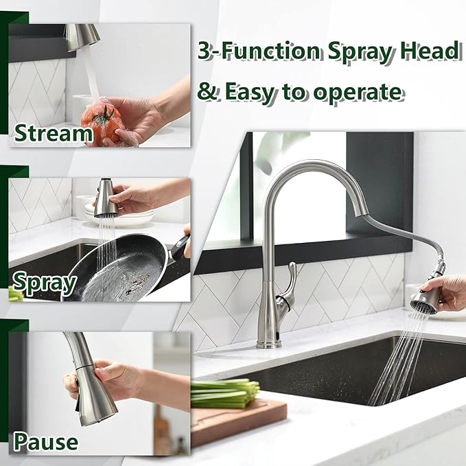 APPASO Touchless Kitchen Faucet Brushed Nickel with Pull Down Sprayer, Motion Sensor Activated Hands-Free Kitchen Faucet, Single Handle Smart Kitchen Sink Faucet