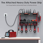CCCEI Set Power Tool Organizer Wall Mount with Charging Station. Garage 8 Drills Storage Shelf with Hooks, Screwdriver, Drill Bit Heavy Duty Rack, Tool Battery Holder Built in 8 Outlet Power Strip.