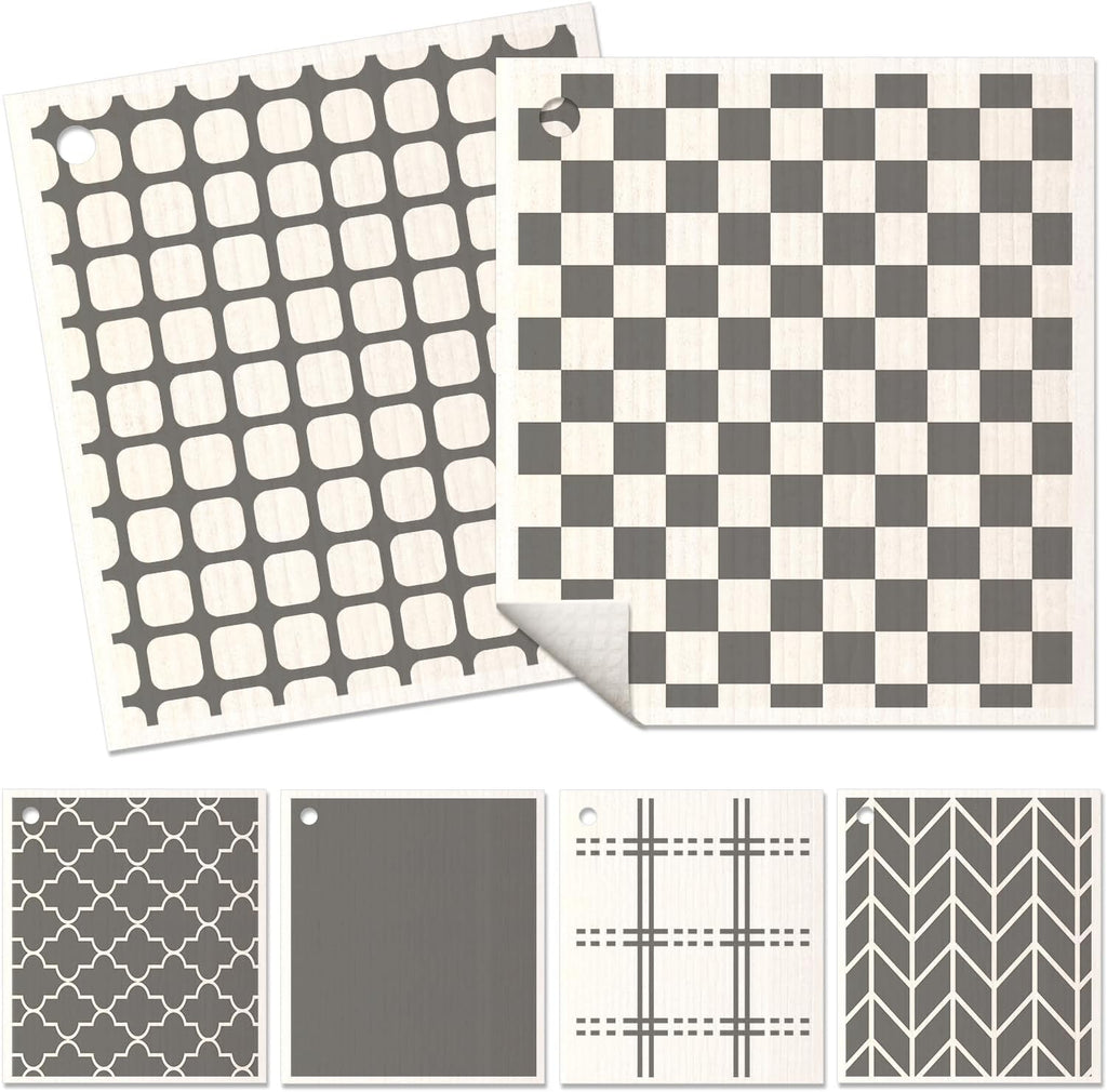 6 Pack Swedish Dishcloths for Kitchen - Reusable Dish Cloths for Washing Dishes Absorbent Cute Funny Kitchen Towels Cleaning Sponge, Grey Checked
