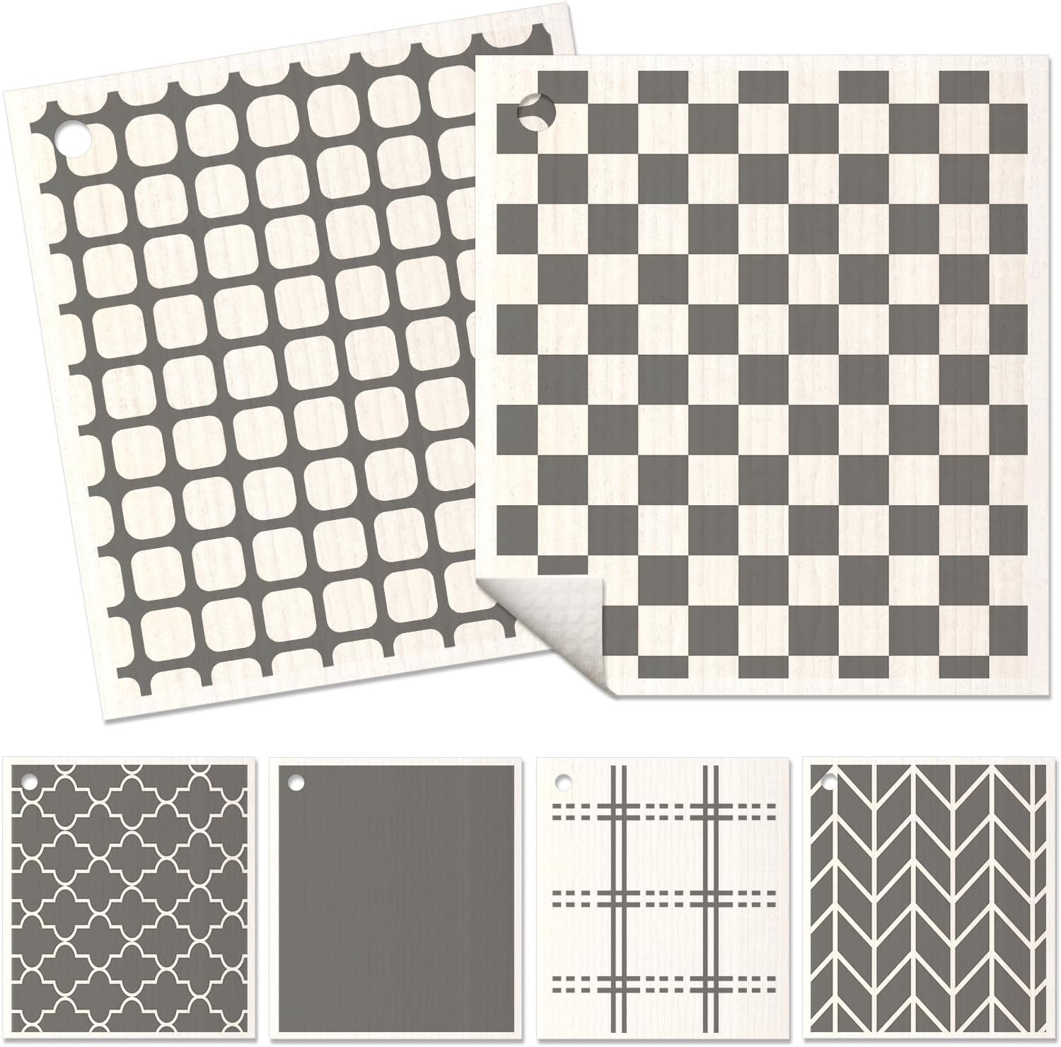 6 Pack Swedish Dishcloths for Kitchen - Reusable Dish Cloths for Washing Dishes Absorbent Cute Funny Kitchen Towels Cleaning Sponge, Grey Checked