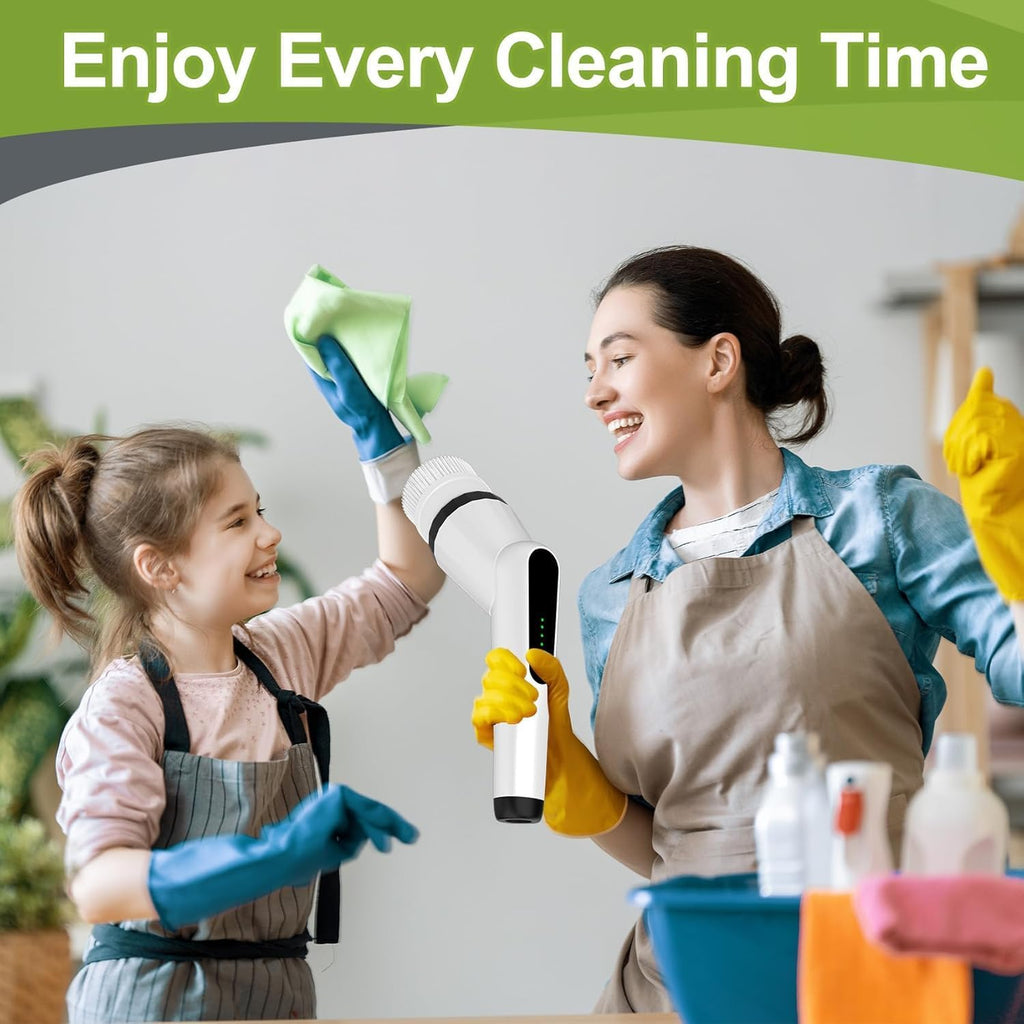 WKY-Electric Spin Scrubber - Upgraded 12-in-1 IPX7 Waterproof Shower Scrubber, Retractable Handle & 2-Speed for Toilet, Bathroom, Bathtub, Tile Floors