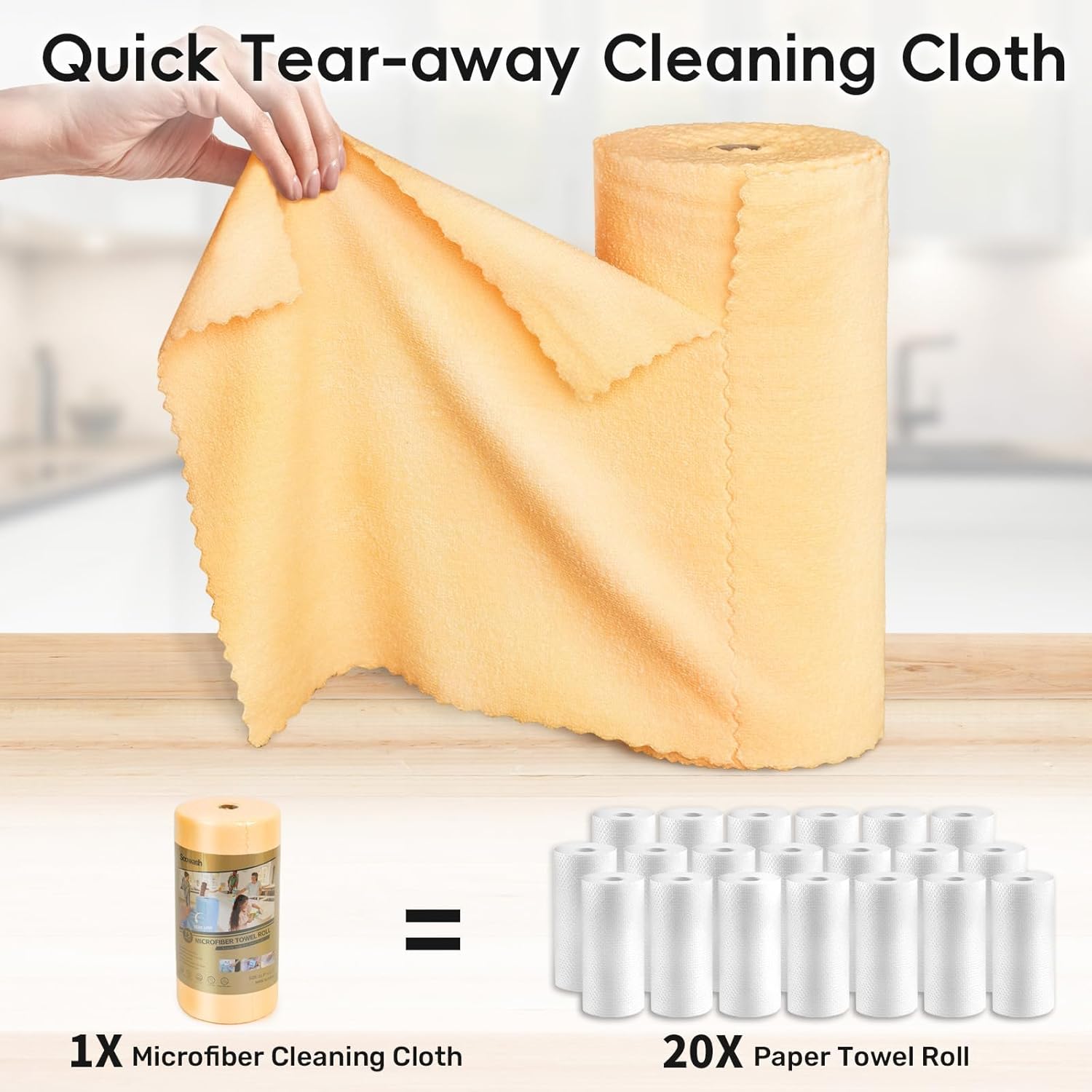 Microfiber Cleaning Cloths Roll, 75 Pack Tear Away Microfiber Towels Roll, 12" x 12" Lint Free Rags, Reusable Cleaning Cloths, Washable, Scratch Free,Ultra Absorbent Dish Rags(Orange)