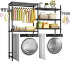 Ulif U5 Over the Washer and Dryer Storage Shelf, Laundry Room Space Saver Bathroom Storage and Organizer Rack for Hanging Towels and Drying Clothes with 5 Wire Shelves, 58.2"W x 13.4"D x 77.5"H, Black