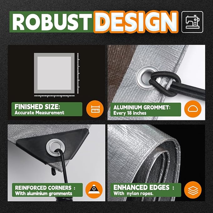 RAINDEWAY Tarps Heavy Duty Waterproof 4x6 Feet(3 Pack),10Mil Thick Multipurpose Poly Small Tarp Cover with Metal Grommets and Reinforced Edges,Silver/Brown Tarp