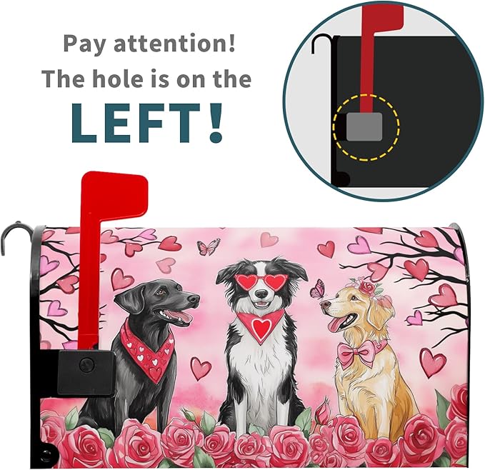 Kawani Valentine's Day Magnetic Mailbox Covers - Pink Rose Heart & Dog Designs, Standard Size 21x18 Inch, Perfect for Anniversary, Wedding, Garden & Yard Decor