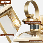 Gold Motion Sensor Outdoor Light Fixtures Dusk to Dawn 2-Pack, 16 Inch Aluminum Anti-Rust Large Brass Outdoor Sconces Wall Mounted Lamps Photocell Outside Lights for House Front Porch