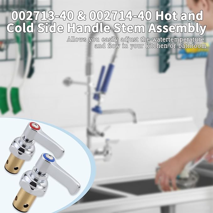 Hot and Cold Side Handle Stem Assembly for T&S Brass Eterna Spindle Assembly, Replace 002713-40 & 002714-40 Fits for All T&S Faucets Valve Replacement Part