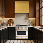 Akicon 36" Freestanding Gas Cooktop Oven Combo, Features 6 Sealed Burners, 5.2 Cu.ft Rapid Convection Oven, Convertible Fuel (NG/LP), Durable Cast Iron Grating (SWGBGGA1)