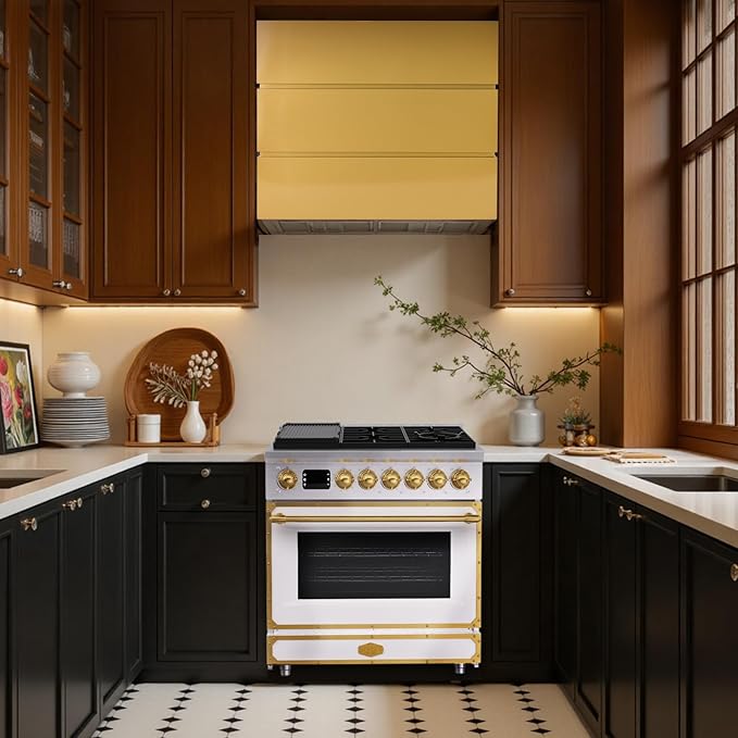 Akicon 36" Freestanding Gas Cooktop Oven Combo, Features 6 Sealed Burners, 5.2 Cu.ft Rapid Convection Oven, Convertible Fuel (NG/LP), Durable Cast Iron Grating (SWGBGGA1)