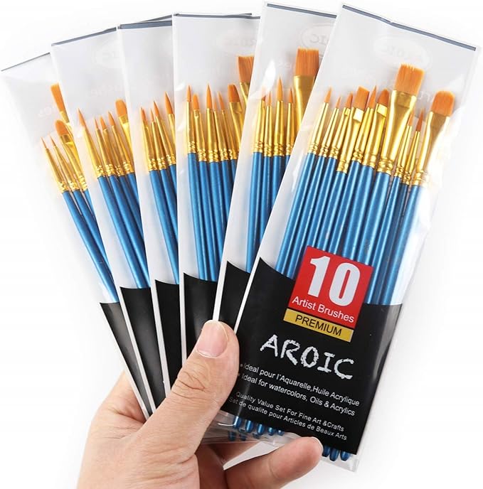 60 Pcs Acrylic Paint Brush Set, Oil & Watercolor - Professional Artist Brushes with Wooden Handle Nylon Hair Brushes - Bulk Art Supplies for Adults, Kids & Beginners