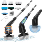 Electric Spin Scrubber, Cordless Cleaning Brush, Shower Scrubber with 7 Replaceable Brush, 2 Speeds and Adjustable Extension Handle for Bathroom Shower Bathtub Glass Car(Black)