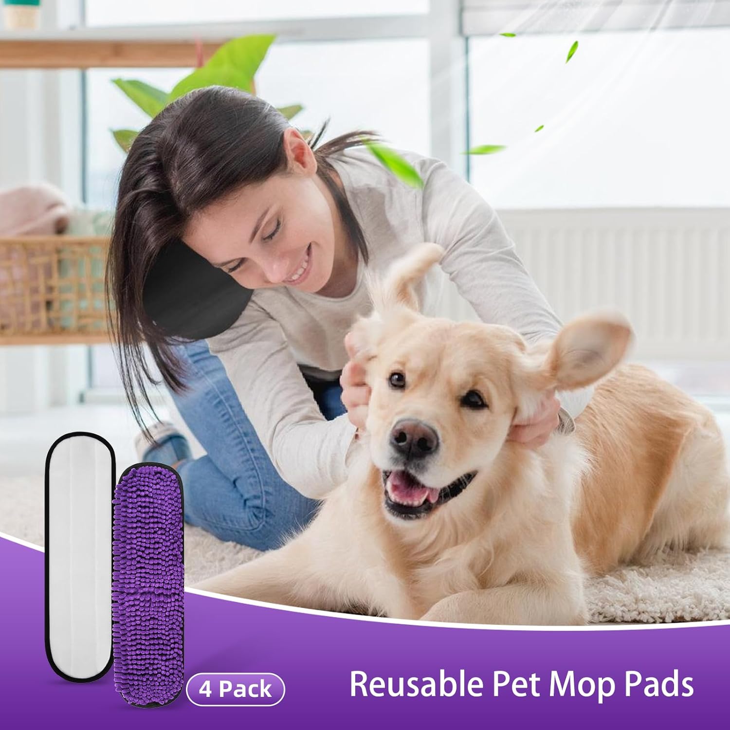 4 Pack Pet Heavy Duty Mop Refills for Swiffer Powermop, Reusable Extra Thick Multi-Surface Dry Mop Pads for 16 Inch and 17 Inch Mop