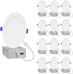 LAMPHOME 12-Pack of 6-Inch Slim LED Recessed Lights with Junction Box, Adjustable Color Temperatures (2700K-5000K), 12W Equivalent to 110W, Dimmable, 1050LM Brightness - ETL and Energy Star Certified