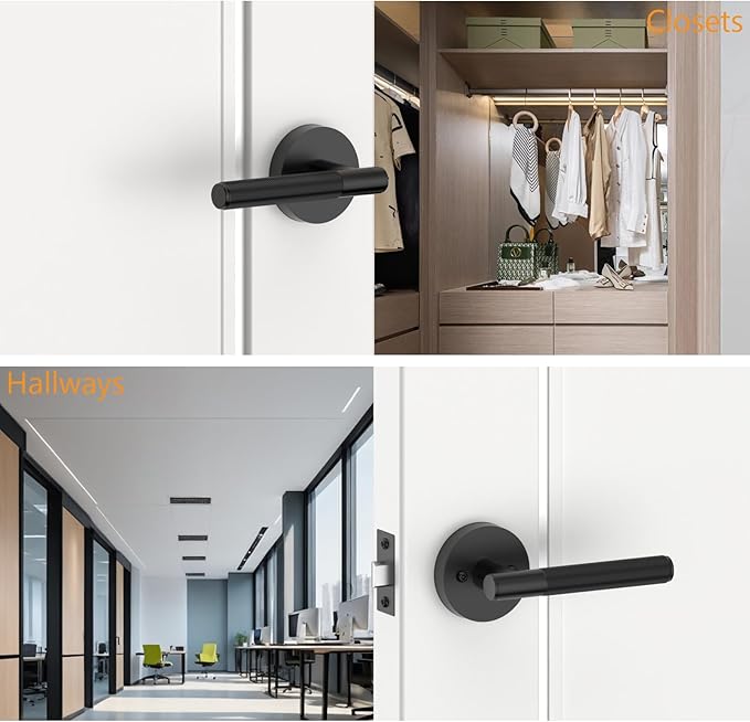Amerdeco 3 Pack Matte Black Passage Door Handles,Heavy Duty Non-Locking Door Lever for Hall, Closet,Office Area, Shopping Malls AM0016